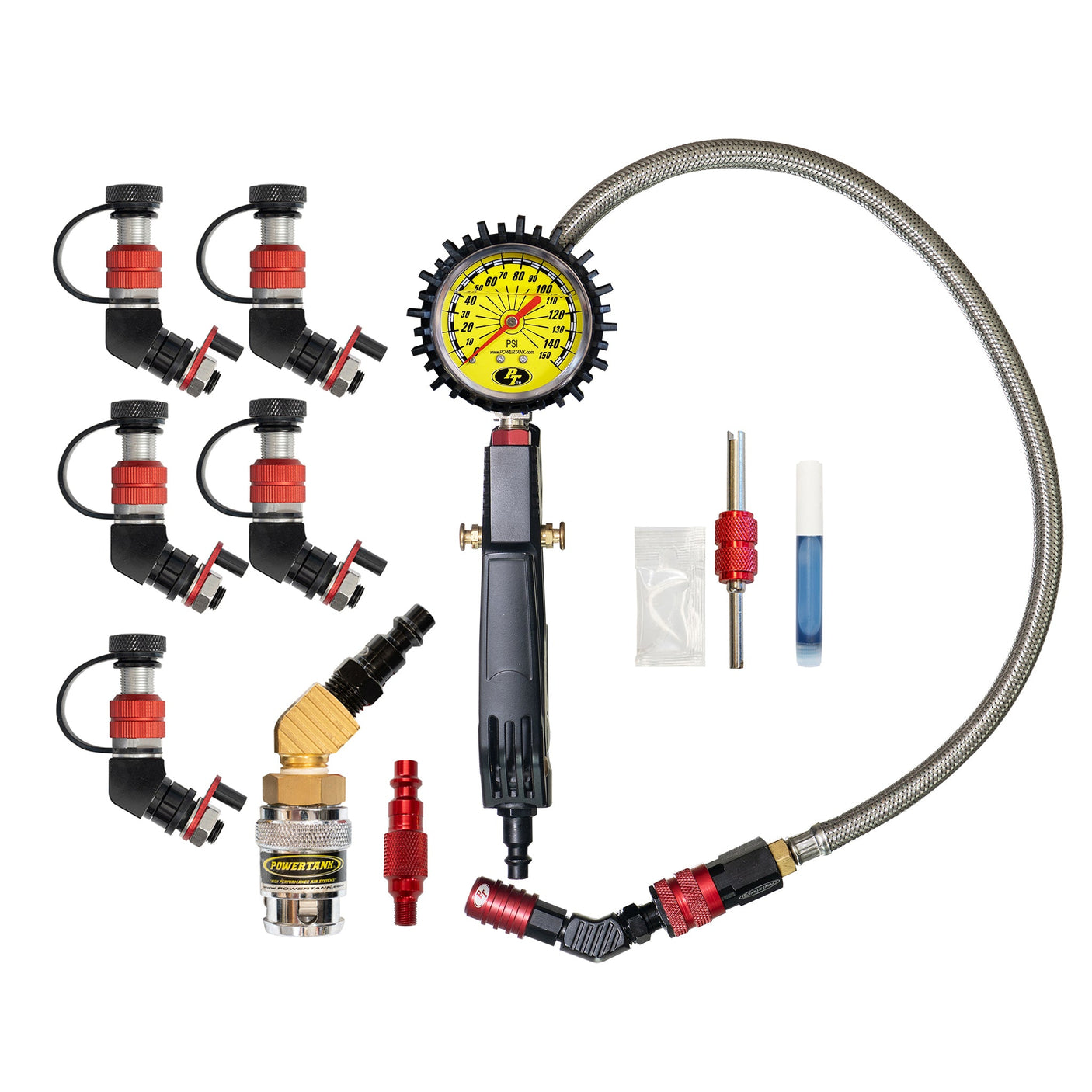 Monster Valve Primary - Standard Valve Stem Mount - 5 pack with Ventoso RED Tire Inflator Gauge