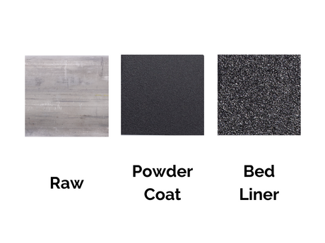 Texture samples - Raw, Powder-coated, and bed liner - Cali Raised LED