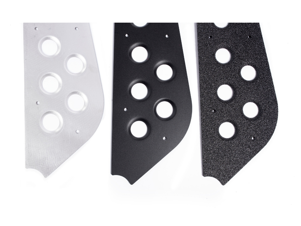 Texture samples on product - Raw, Powder Coated, and Bed Liner - Cali Raised LED