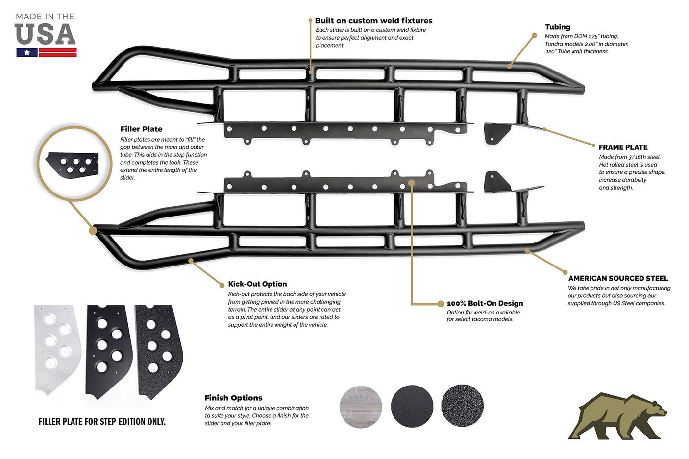 2003-2009 TOYOTA 4RUNNER TRAIL EDITION BOLT ON ROCK SLIDERS